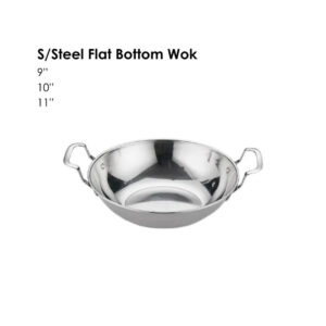 ONGPLAS Stainless Steel Flat Bottom Wok 9'' 10'' 11''